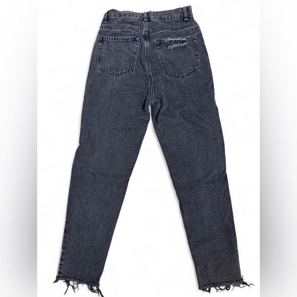 PacSun Black Distressed High Rise Slim Straight Jeans Size 24 Raw Hem - Picture 2 of 6